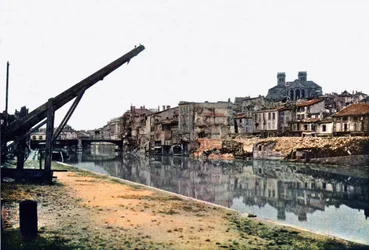 The Meuse and Verdun with Severely Damaged Buildings along the River, September 1916
